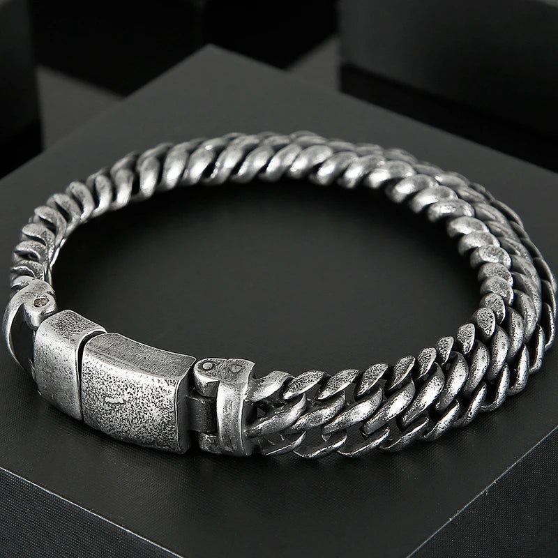 Vintage Man Bracelet 11MM Ancient Black Stainless Steel Men's On Hand Chain Bands Bracelets Male Jewelry Iron Mannen