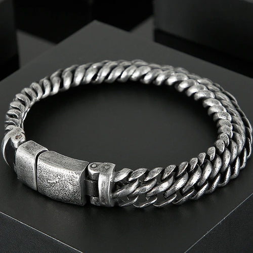 Vintage Man Bracelet 11MM Ancient Black Stainless Steel Men's On Hand Chain Bands Bracelets Male Jewelry Iron Mannen