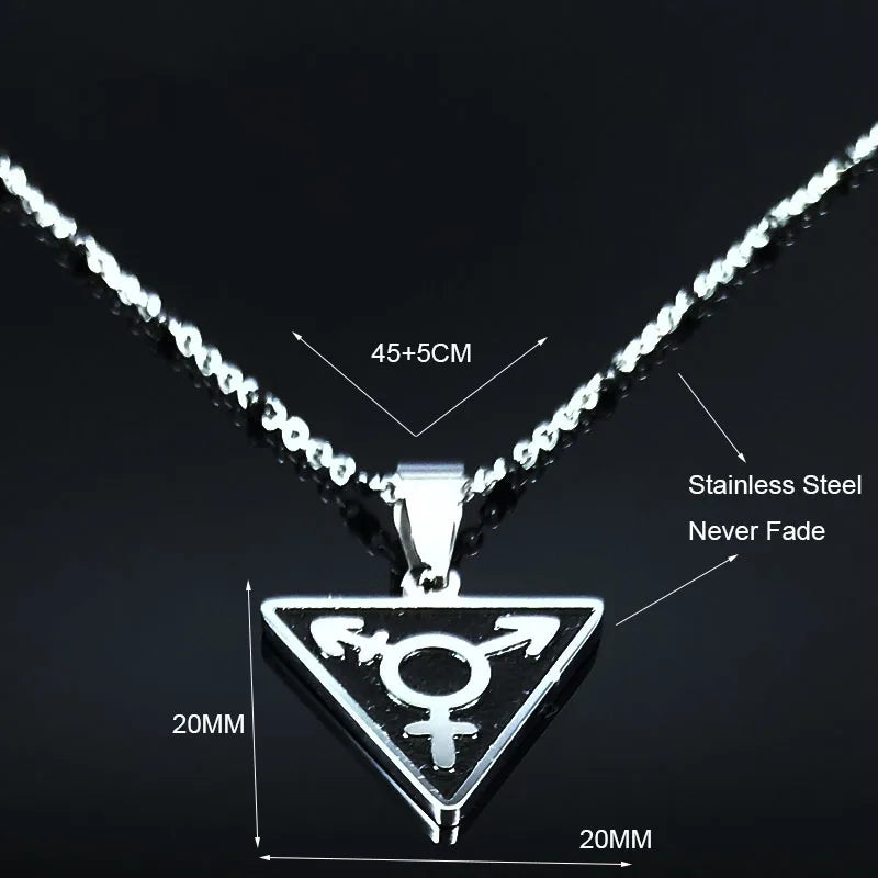 Steel Pendant Dark Enamel Transgender Symbol Triangle