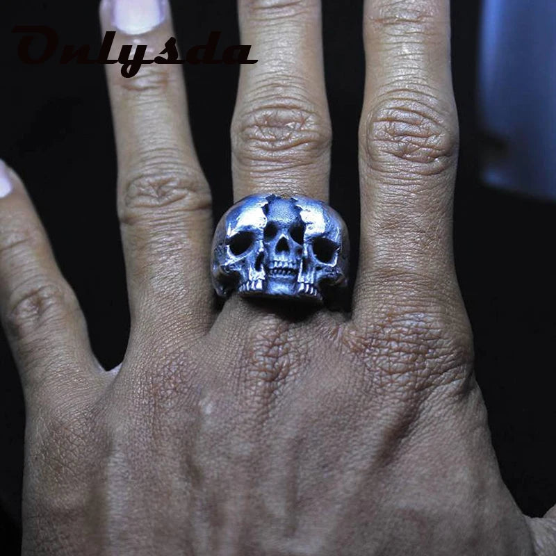 Onlysda Cool Men's Calvarium Skull Ring With Cross Gothic 316L Stainless Steel Biker Anel Motorcycle Band jewellery Gift
