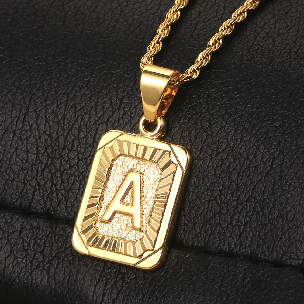 Women Men A-Z Letter Necklaces Gold Color Initial Name Pendant Rope Chain English Alphabet Couple Jewelry Gift