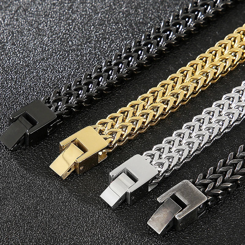 9/10MM Franco Link Curb Chain Man Bracelet Gold Color Stainless Steel Men's On Hand Bracelets Mannen Armband Jewelry