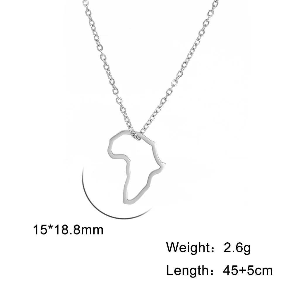 My Shape Africa Map Necklaces for Women Men Stainless Steel South African Map Pendant Chain Choker Hollow Map African