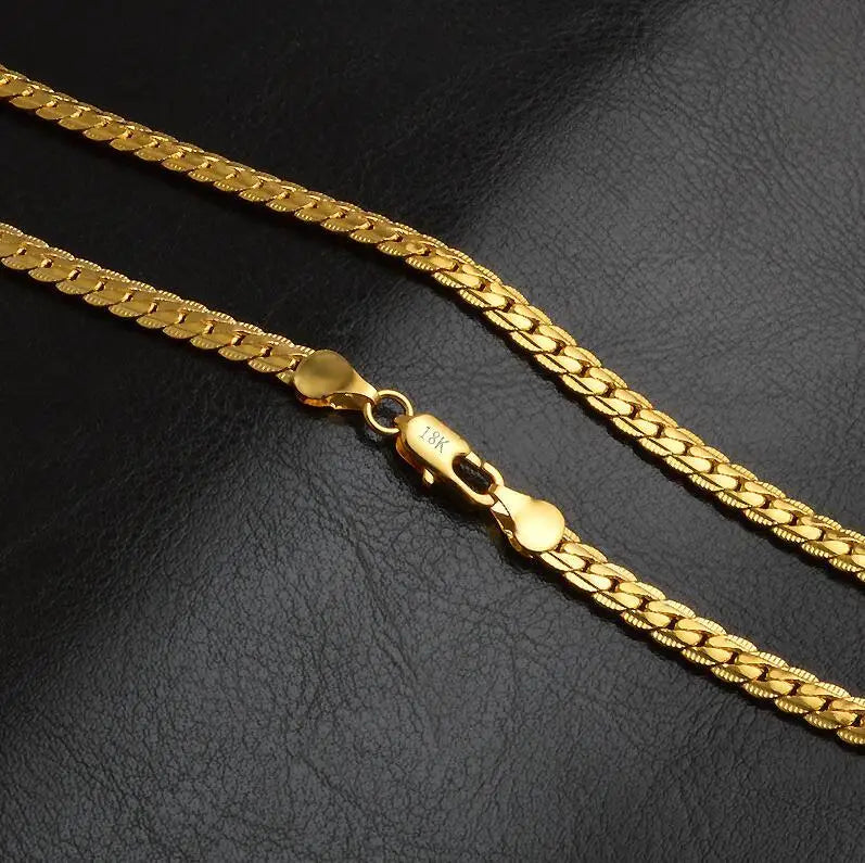 5mm 925 Sterling Silver with Gold Plated Necklace Unisex Flat Snake Link Chain Lobster Clasp Collares Necklaces For Women Men