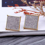 Iced Out Square Stud Earrings — Micro Pave CZ, Gold-Tone