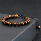 Natural Tiger Eye Stone Braided Beaded Bracelet, Adjustable