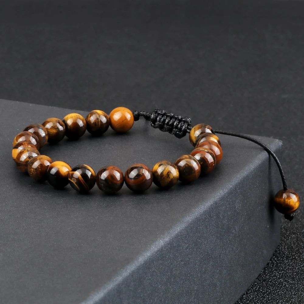Natural Tiger Eye Stone Braided Beaded Bracelet, Adjustable