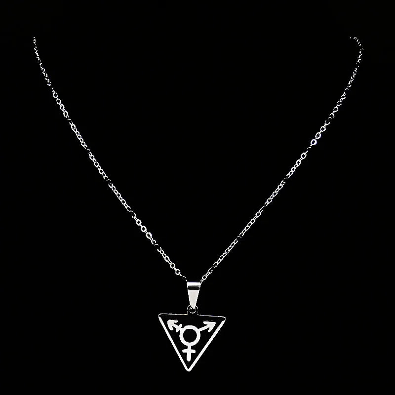 Steel Pendant Dark Enamel Transgender Symbol Triangle