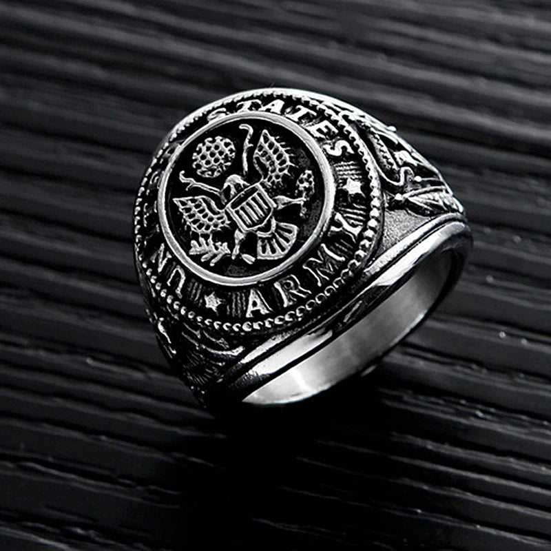Vintage US Army Military Ring Mens Gold/Silver Color Stainless Steel US Army Ring Marine Corps Eagle Ring Male Fashion