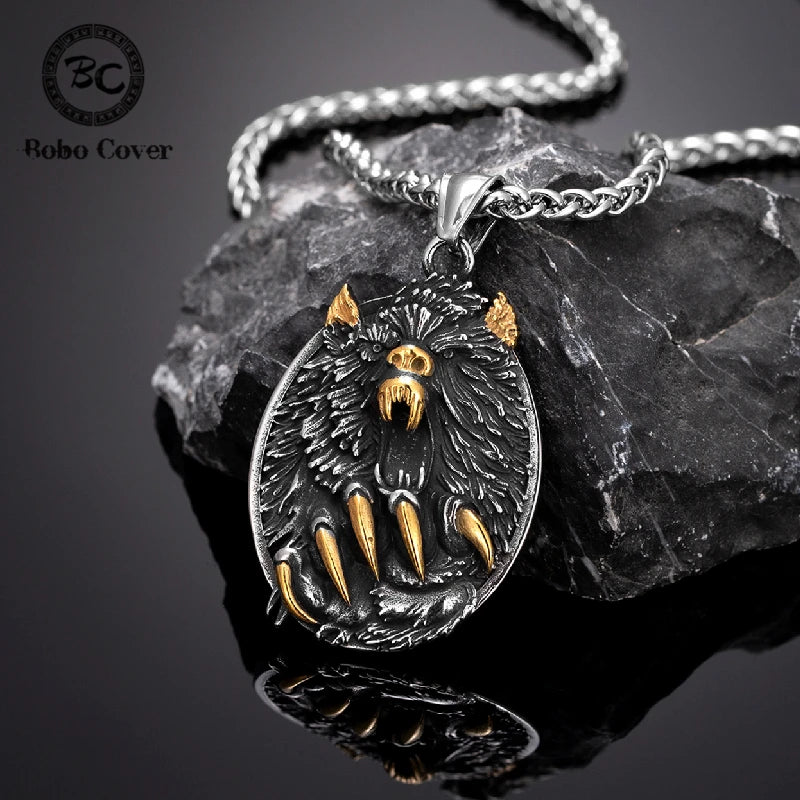 Viking Fenrir Wolf Claw Necklace Odin Norse Rune Gold Color Stainless Steel Pendant Amulet Retro Icelandic Jewelry Gift