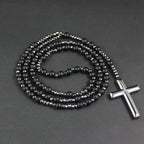 Ntural Rosary Tiger-Eye Lapis Lazuli Spectrolite Beads Long Necklace Hematite Cross Pendant Religious Jewelry