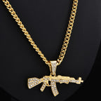 Gun Pendant Crystal Choker Rhinestone Chain Necklace — Two-Tone
