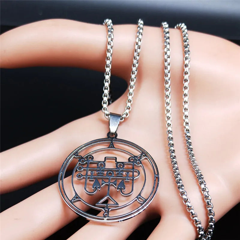 Demon Seal Silver Pendant Necklace — Stainless Steel
