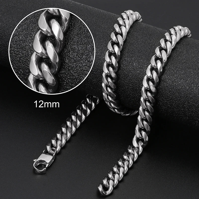 8mm 6mm Classic Cuban Chain Stainless Steel Necklace For Men's Women Chains Around The Neck Gold Silver Color Necklace Gift