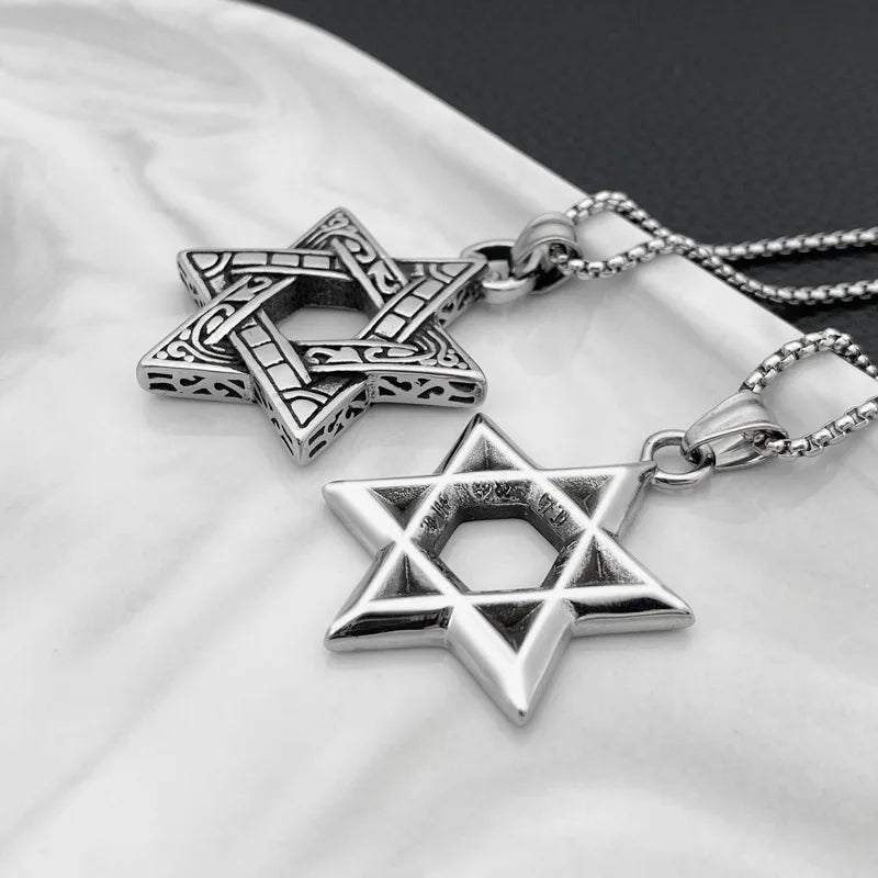 Silver Star of David Pendant Necklace — Stainless Steel