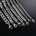 1 Piece Size 3.6mm-9mm Men's Necklace Stainless Steel Cuban Link Chain Bracelet Necklace Steel Color Male Jewelry