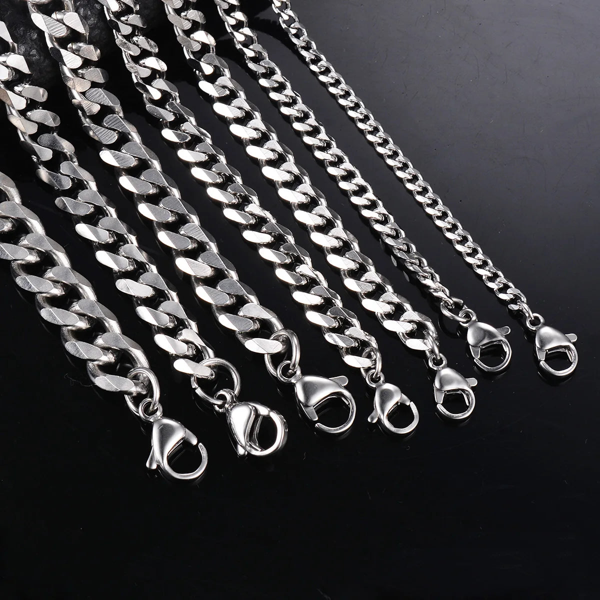 1 Piece Size 3.6mm-9mm Men's Necklace Stainless Steel Cuban Link Chain Bracelet Necklace Steel Color Male Jewelry