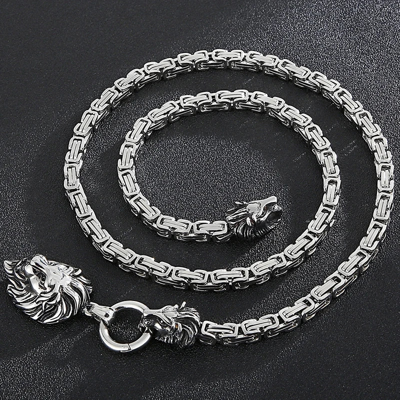 Massive Gothic Lion Head Charm Pendant Necklace For Man Stainless Steel 71CM Long Chain Birthday Jewelry Gifts For