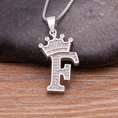 Nidin Luxury A-Z Crown Alphabet Pendant Chain Necklace Punk Style Lucky Initial Name Jewelry Fine Party Wedding