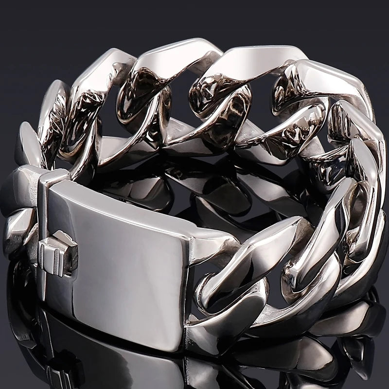 Man Bracelet In Stainless Steel Brushed Polished 26MM Wide Curb Link Chain Bracelets for Men Engraving Male Jewelry