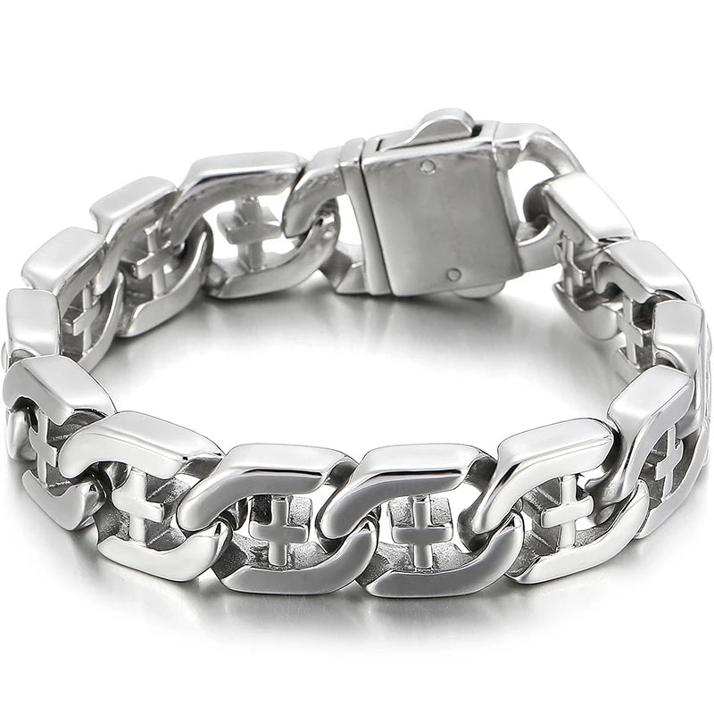 Polished Stainless Steel Hand Bands Bracelet for Men Mannen Armband Men's Cross Jewellery Accessories Chain Bracelets