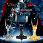 Vnox Vintage Men Norse Viking Necklaces,Rock Punk Retro Thor Mjolnir Hammer Pendant,Scandinavian Nodic Amulet Rune Neck