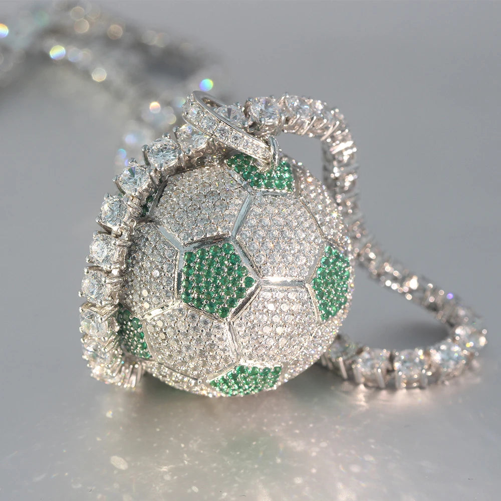 Iced Out Soccer Ball Pendant — Two-Tone Silver Gold