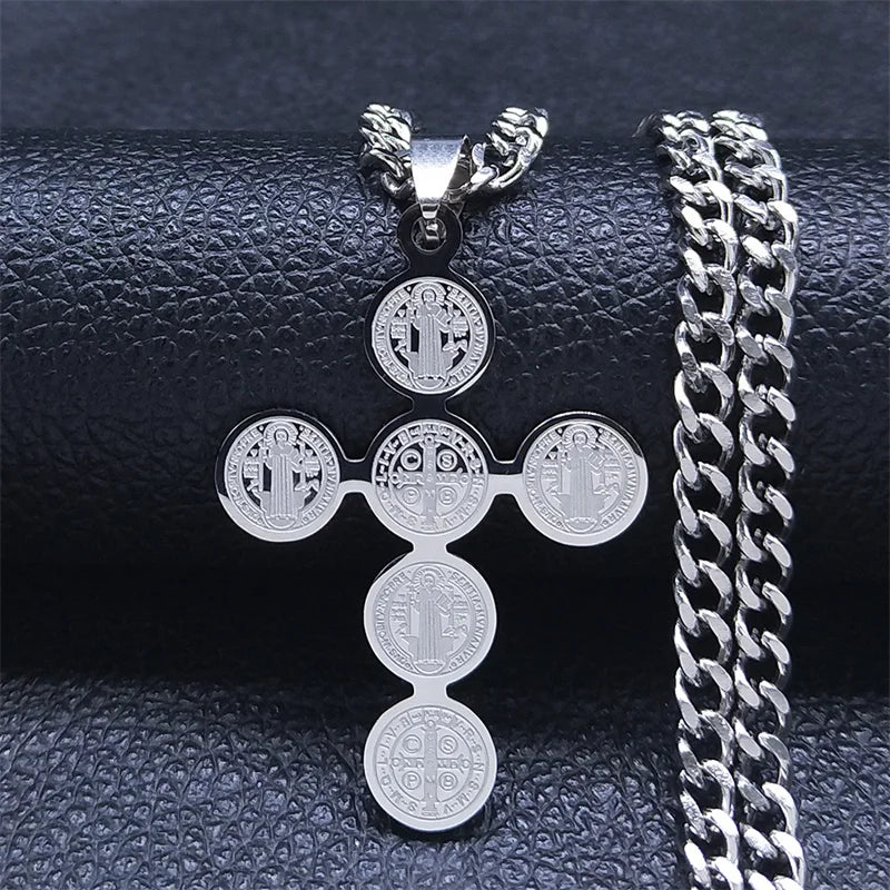 Saint Benedict Cross Pendant Necklace — Gold-Tone