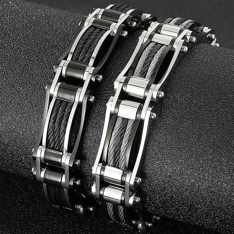 16MM Width Twist Chain Bracelet Man Heavy Black Stainless Steel Men's Bracelets On Hand Mannen Armband Male Jewelry