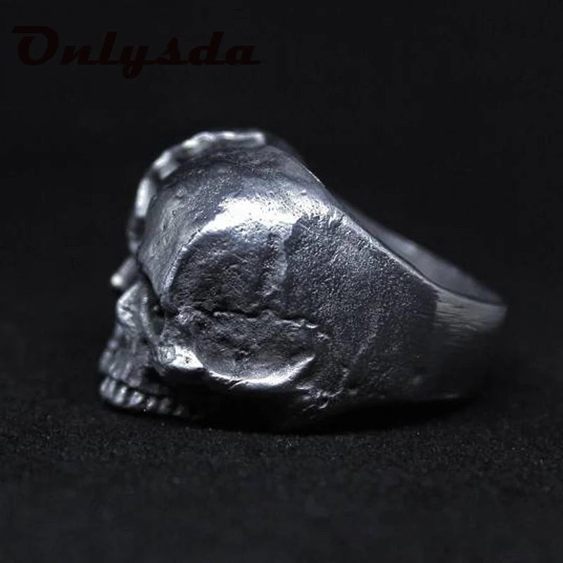 Onlysda Cool Men's Calvarium Skull Ring With Cross Gothic 316L Stainless Steel Biker Anel Motorcycle Band jewellery Gift