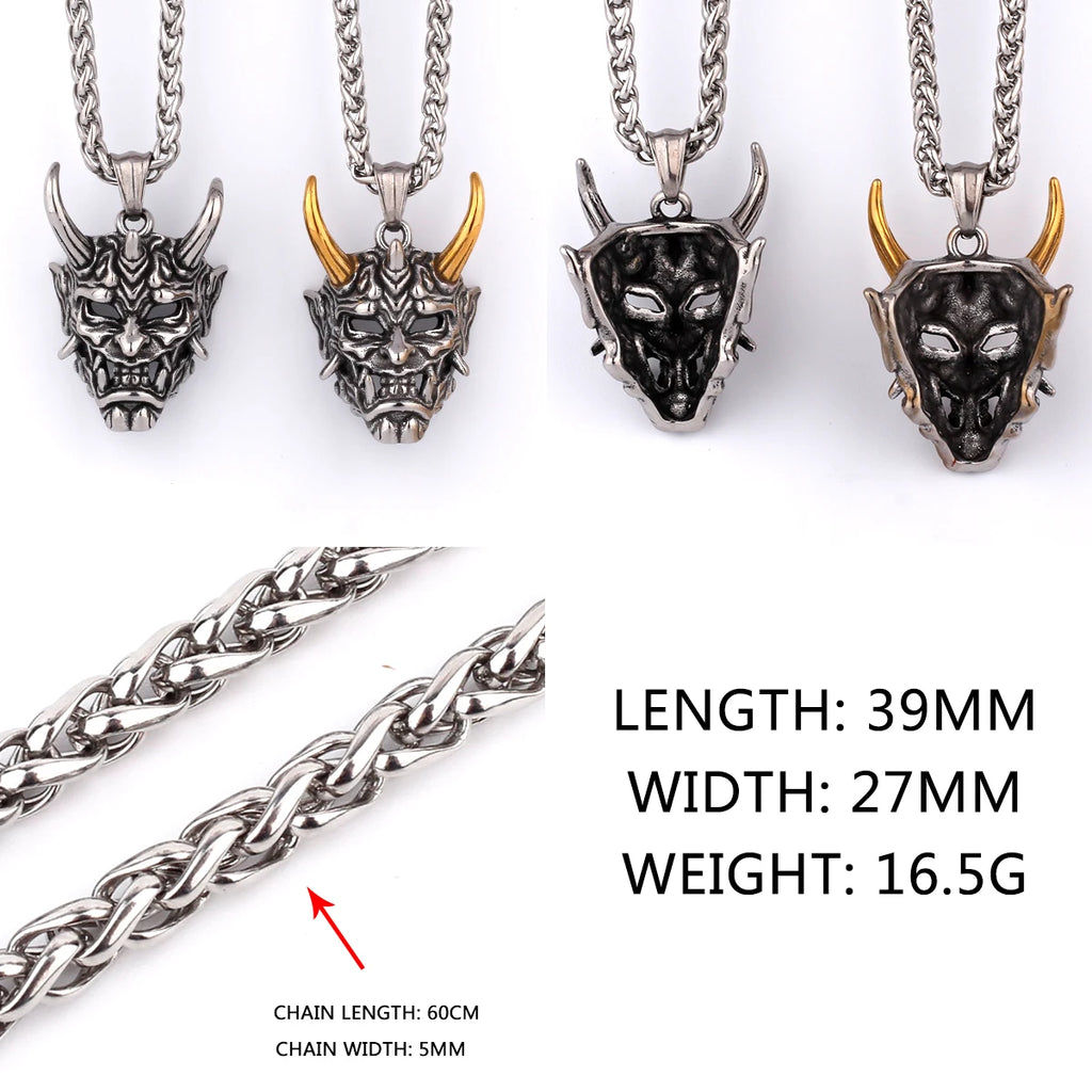 Retro Prajna Punk Gothic Evil Demon Skull Mask Pendant Necklace Cool Guy Hip Hop Rock Party Sweater Chain Jewelry Wholesale