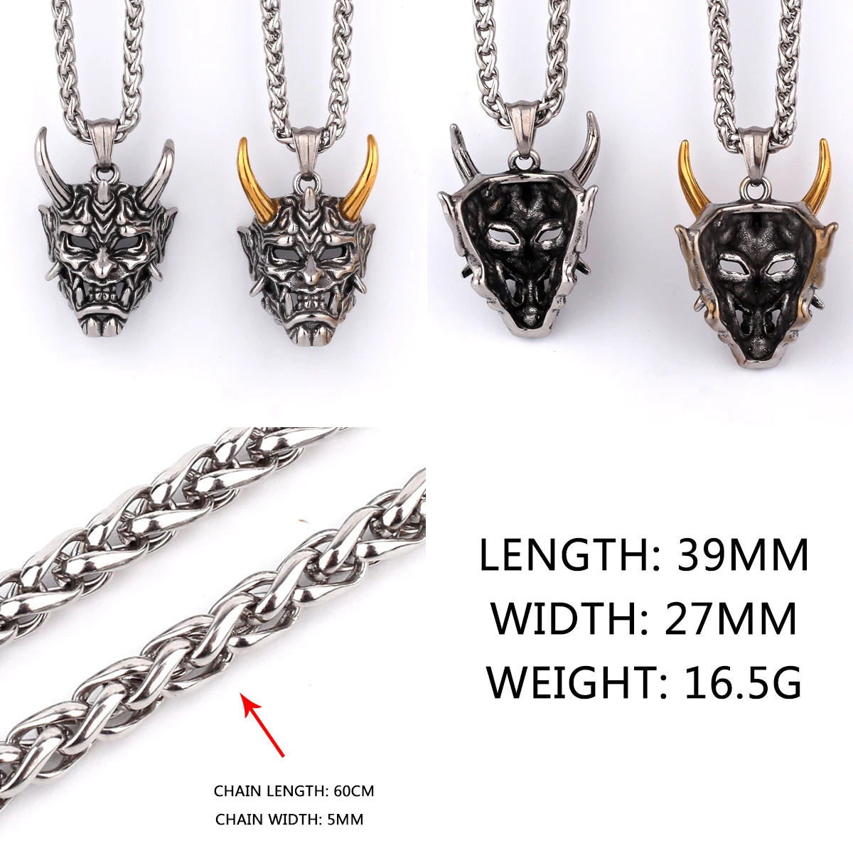 Retro Prajna Punk Gothic Evil Demon Skull Mask Pendant Necklace Cool Guy Hip Hop Rock Party Sweater Chain Jewelry Wholesale
