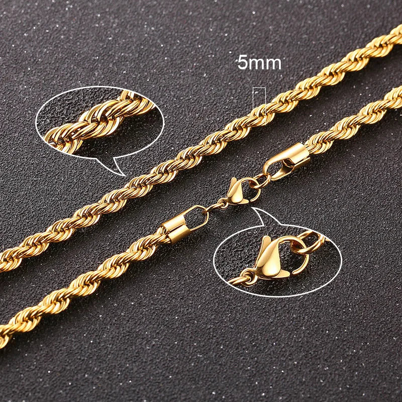 Vnox 2-5mm Rope Chain Necklaces for Men Women, Twisted Sigapore Links Choker, Basic Casual Punk Rock Stainless Steel Male Collar