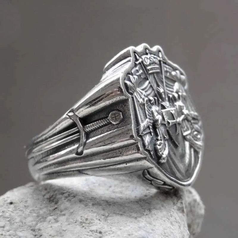 Knights Templar Red Cross Punk Ring — Stainless Steel