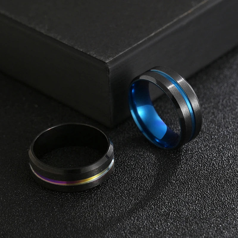 Letdiffery Hot Sale Groove Rings Black Blue Punk Stainless Steel Midi Rings For Men Charm Women Jewelry Dropshipping Wholesale