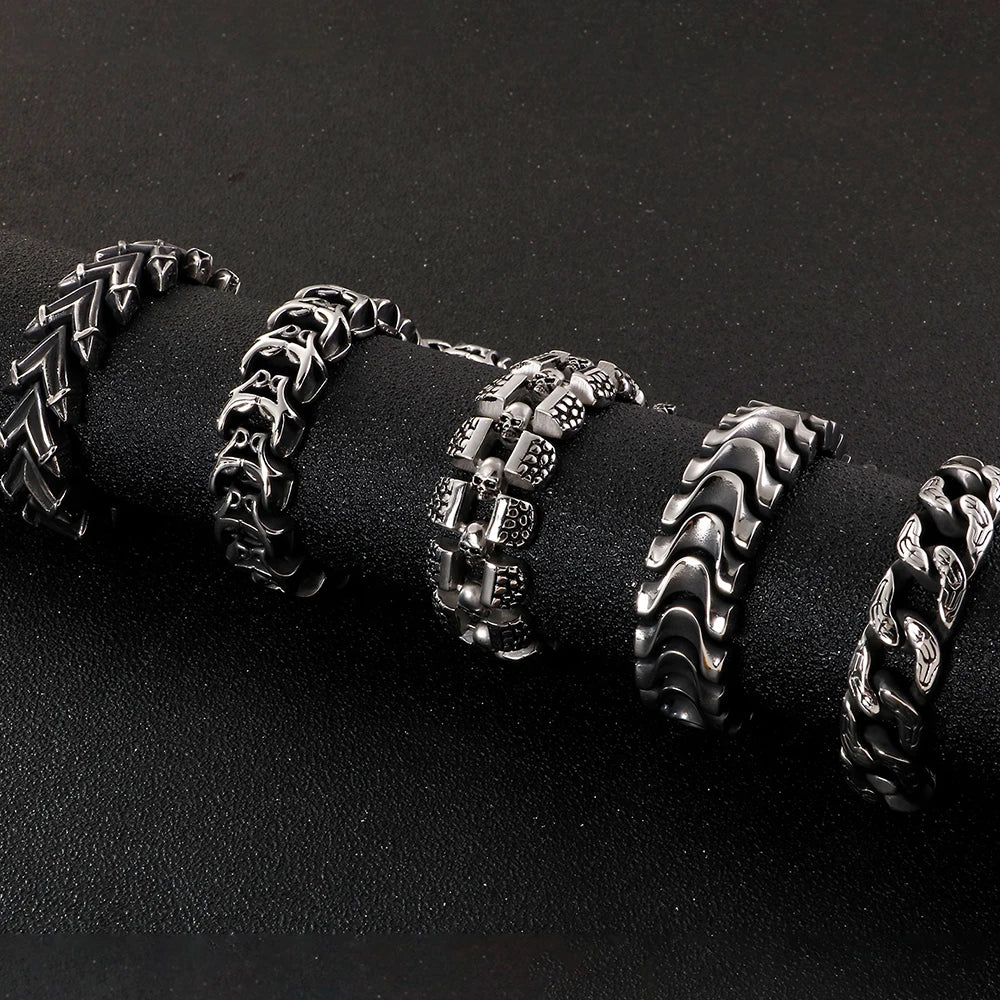 Punk Rocker Skull Bracelet For Men Cool Stainless Steel Men's Chain Bracelets Accessories Gothic Biker Jewelry Male