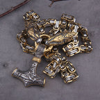 Men stainless steel Dragon head norse viking amulet thor hammer pendant necklace viking king chain Never Fade