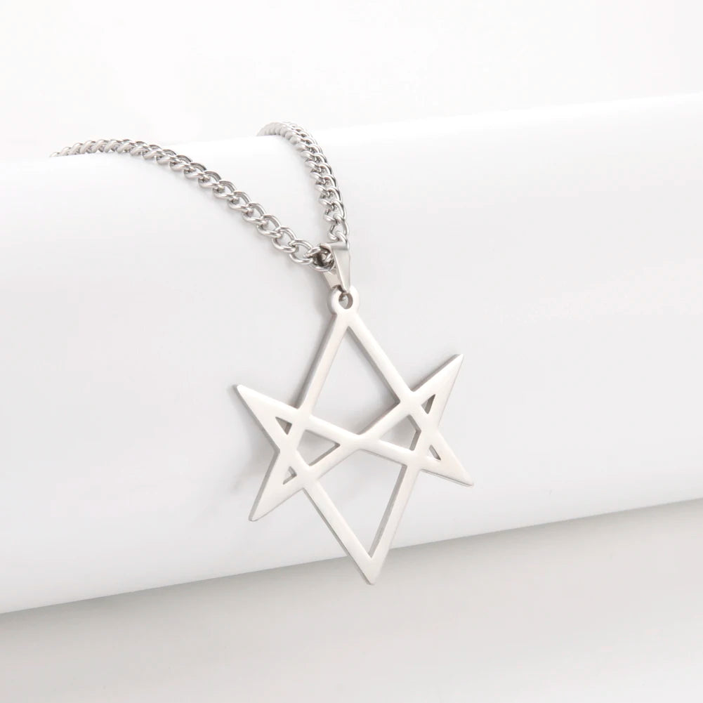 Thelema Unicursal Hexagonal Symbol Men's Stainless Steel Necklace Vintage Simple Pendant Religious Talisman Emblem