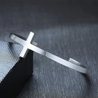 Cross Cuff Bangle Bracelet — Stainless Steel
