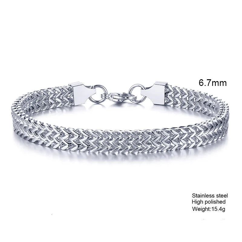 Stylish Stainless Steel Bali Foxtail Chain Bracelet for Men,Double Franco Link Chain Bracelets,Male Jewelry Gift for