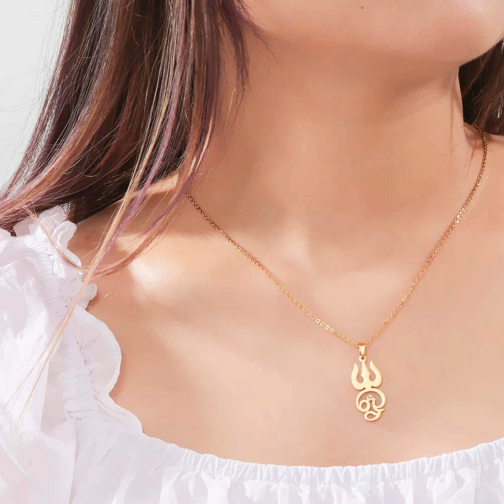 Dawapara India Tamil Om Symbol with Trident Pendant Stainless Steel Necklace Om Shiva Symbol Yoga Vintage Talisman