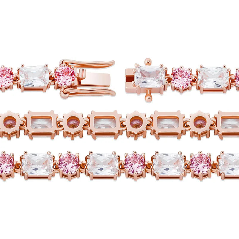 Iced Out Round & Square Tennis Chain Necklace — Copper Alloy