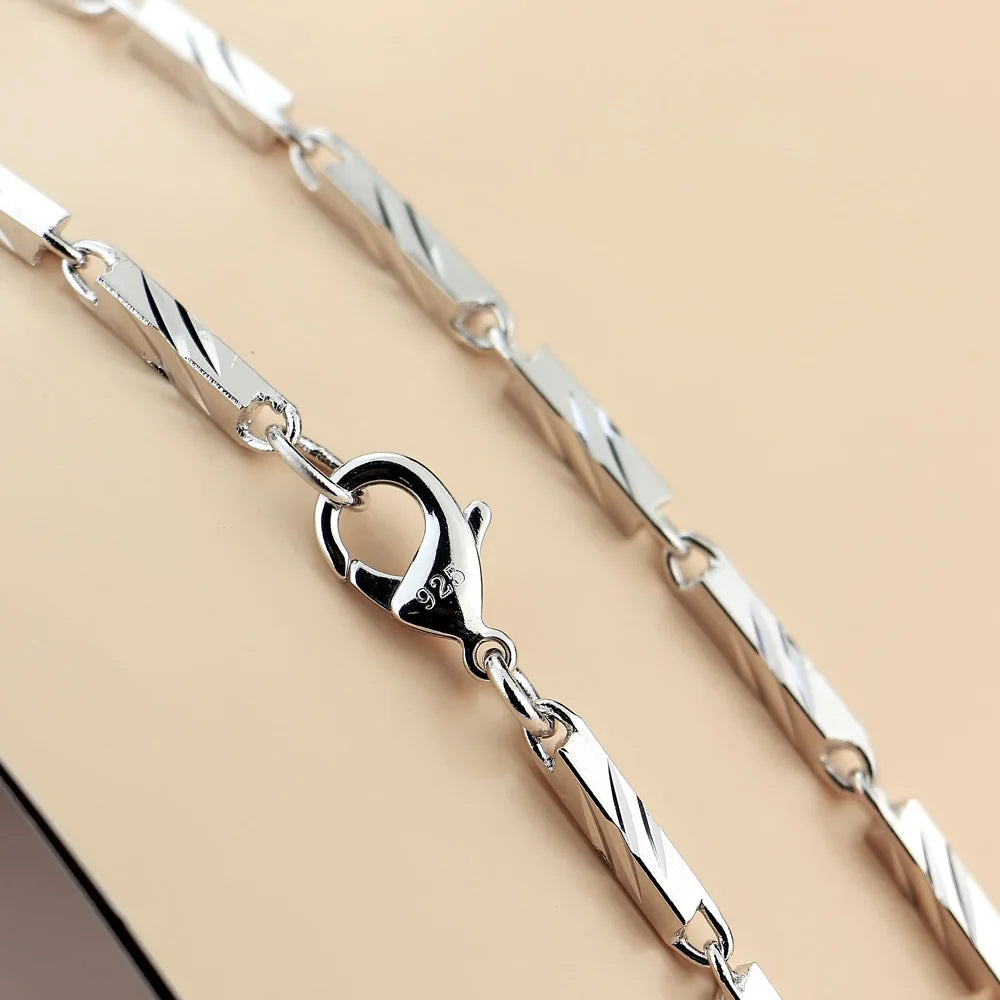 New Fashion Punk Man & Woman Square Carving Pattern 925 Sterling Silver Necklace Men 3MM 20 inches Link Chain Jewelry
