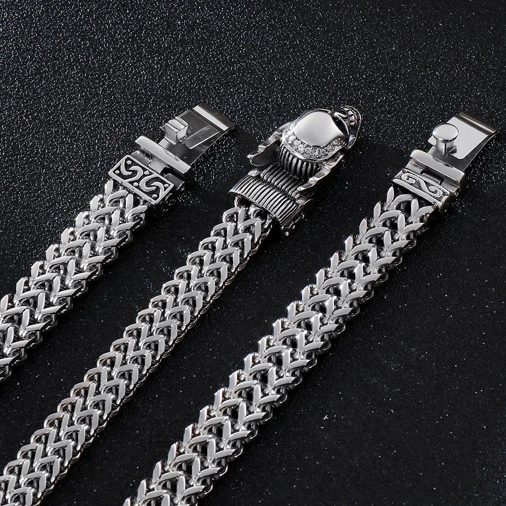 Gothic Men's Skull Head Bracelets Stainless Steel Ghost Chain Man Bracelet Punk Rock Skeleton Jewelry Gifts For