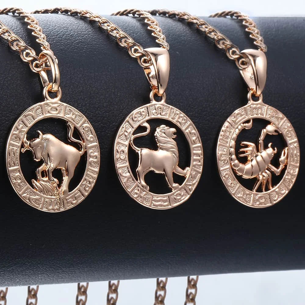 12 Zodiac Sign Constellations Pendant Necklace For Women Men 585 Rose Gold Color Necklace Birthday Gifts Drop Shipping