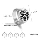 LIKGREAT Stainless Steel Rings for Men Triskele Triple Spiral Symbol Amulet Solomon Signet Ring Punk Occult Magic Pagan