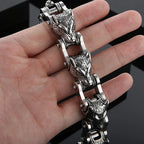 Rock and Roll Men's Bracelet Heavy And Study 20MM Bike Chain Wolf Head Bracelets For Man Massive Male Biker Jewelry