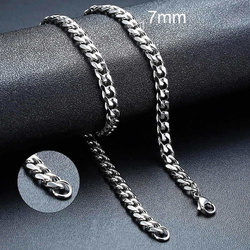 Vnox 18-70cm Curb Chain Necklaces 3-11mm Men's Miami Cuban Link Classic Punk Heavy Metal Stainless Steel Long Women