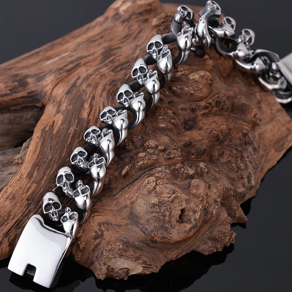 Gothic Men's Skull Bracelets 19MM Stainless Steel Ghost Chain Bracelet For Man Skeleton Jewelry For Manly Wrist New