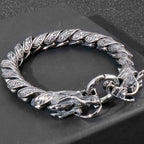 Vintage Chain Link Man Bracelet With Double Dragon Heads Solid Stainless Steel Friendship Men's Bracelets Old Metal